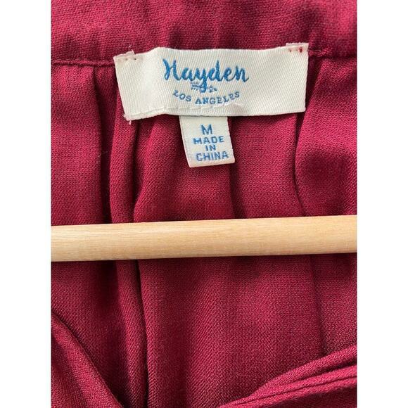 Hayden Los Angeles Women's M Burgundy Embroidered Tassel Tie Boho Blouse - Picture 5 of 6